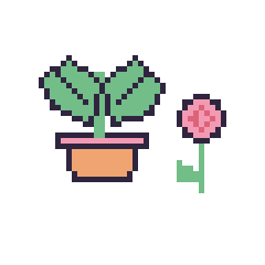 Pixel art Monstera et Rose tige fleurie, grille 48 × 48