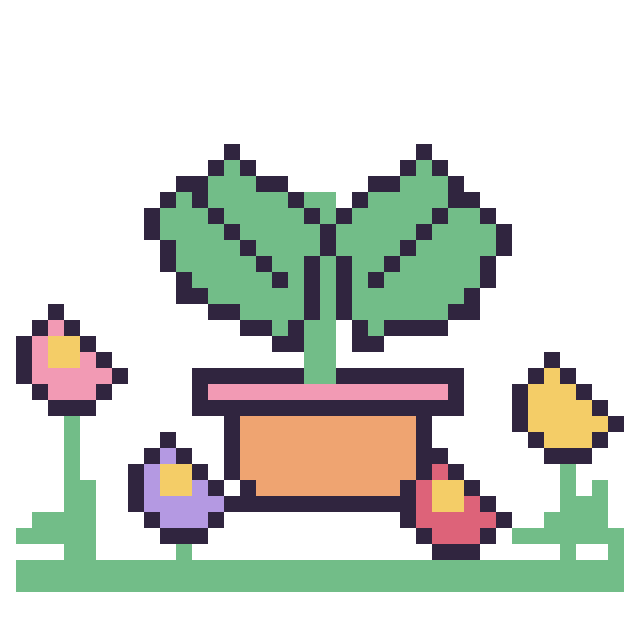 Modèle de pixel art Monstera dans le jardin sur une grille de 40 par 40 cases
