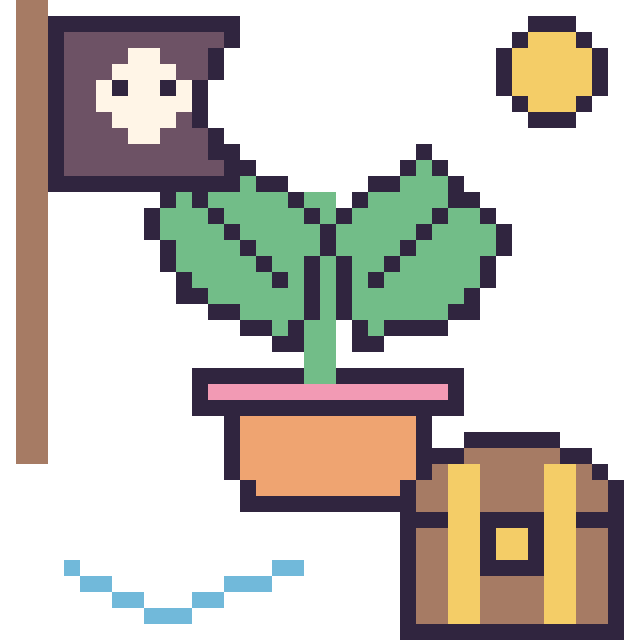 Modèle de pixel art Monstera en aventure pirate sur une grille de 40 par 40 cases