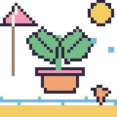 Pixel art Monstera à la plage, grille 40 × 40