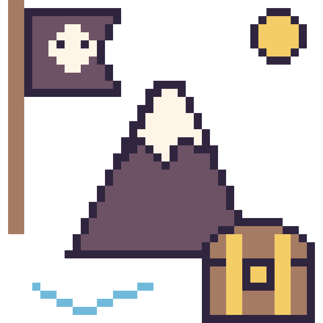 Modèle de pixel art Montagne en aventure pirate sur une grille de 40 par 40 cases