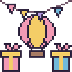 Pixel art Montgolfière pour un anniversaire, grille 40 × 40