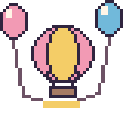 Pixel art Montgolfière avec des ballons, grille 40 × 40