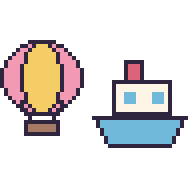 Modèle de pixel art Montgolfière et Bateau sur une grille de 48 par 48 cases