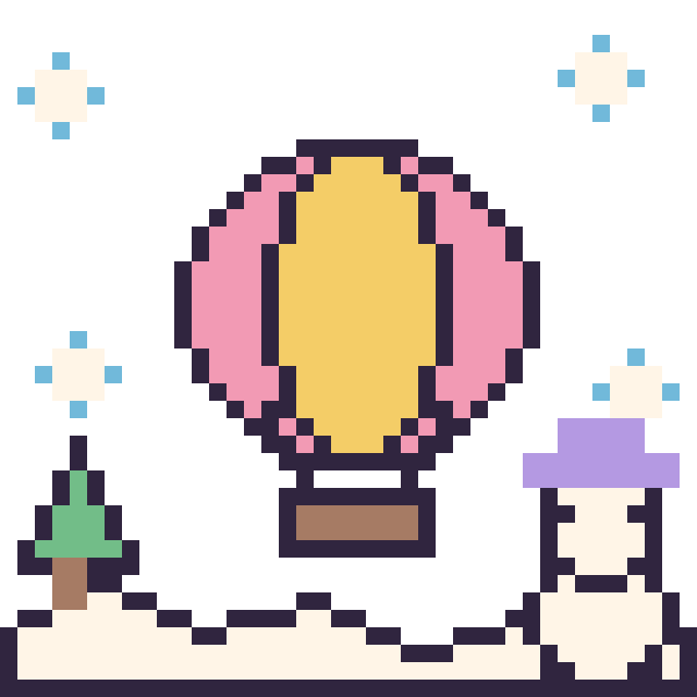 Modèle de pixel art Montgolfière en hiver sur une grille de 40 par 40 cases