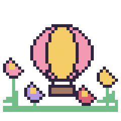 Pixel art Montgolfière dans le jardin, grille 40 × 40