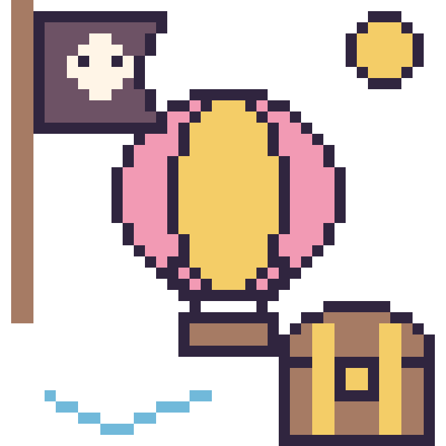 Modèle de pixel art Montgolfière en aventure pirate sur une grille de 40 par 40 cases