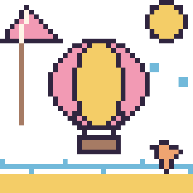 Modèle de pixel art Montgolfière à la plage sur une grille de 40 par 40 cases