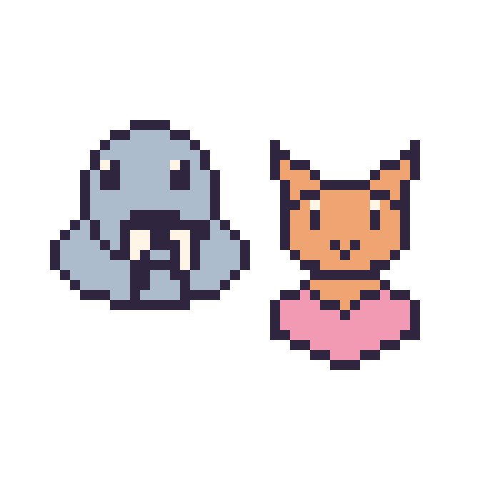 Modèle de pixel art Morse et Chat avec un cœur sur une grille de 48 par 48 cases