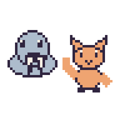 Pixel art Morse et Chat qui fait coucou, grille 48 × 48