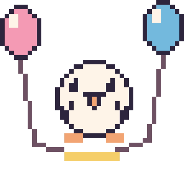 Modèle de pixel art Mouette avec des ballons sur une grille de 40 par 40 cases
