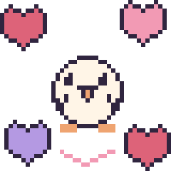 Pixel art Mouette avec des cœurs, grille 40 × 40