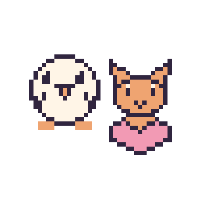 Modèle de pixel art Mouette et Chat avec un cœur sur une grille de 48 par 48 cases