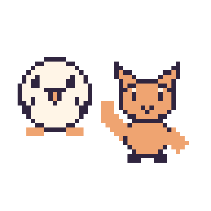 Modèle de pixel art Mouette et Chat qui fait coucou sur une grille de 48 par 48 cases