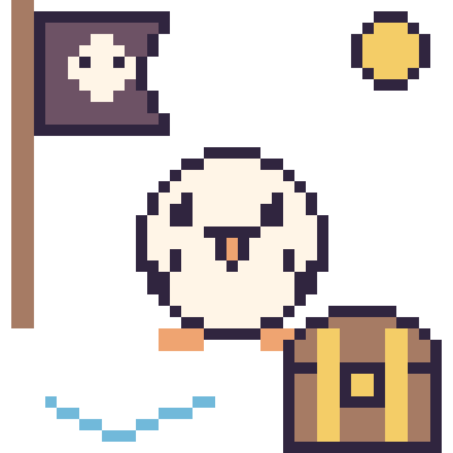 Modèle de pixel art Mouette en aventure pirate sur une grille de 40 par 40 cases