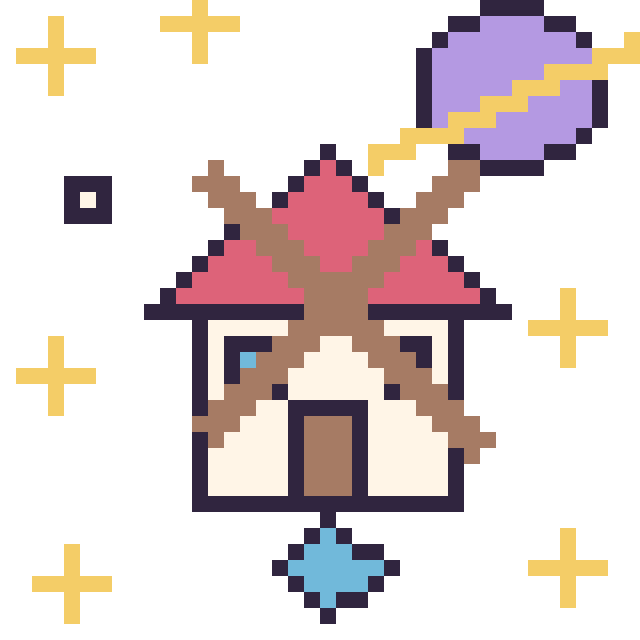 Modèle de pixel art Moulin dans l’espace sur une grille de 40 par 40 cases