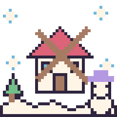 Pixel art Moulin en hiver, grille 40 × 40