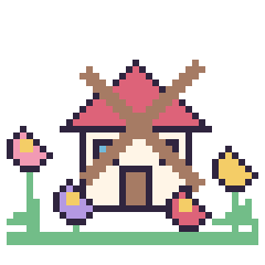Pixel art Moulin dans le jardin, grille 40 × 40