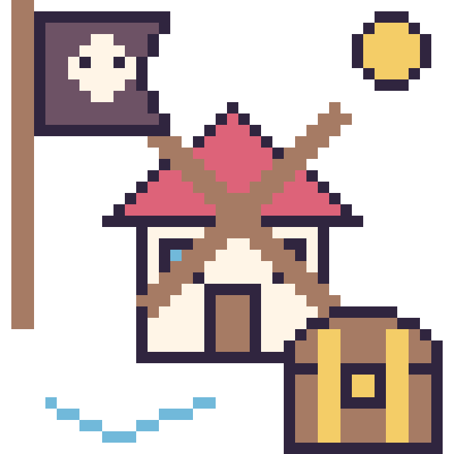 Modèle de pixel art Moulin en aventure pirate sur une grille de 40 par 40 cases