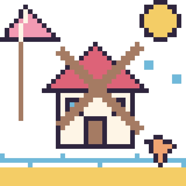 Modèle de pixel art Moulin à la plage sur une grille de 40 par 40 cases