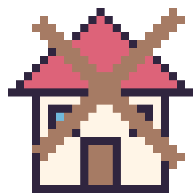 Modèle de pixel art Moulin sur une grille de 24 par 24 cases