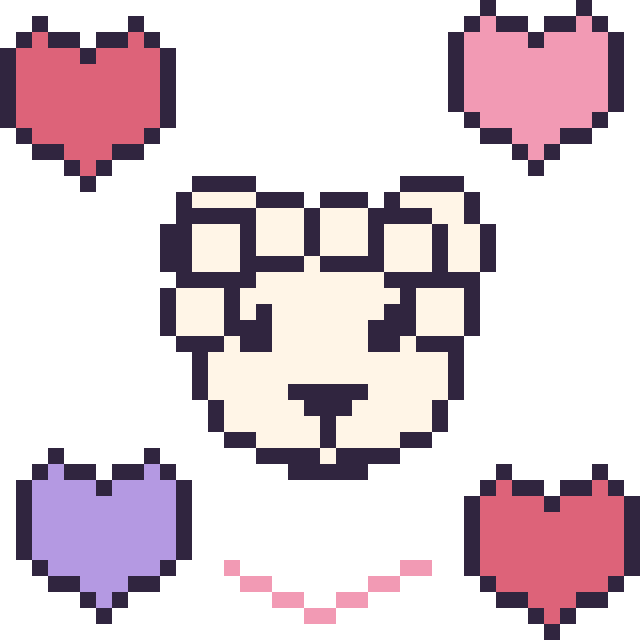 Modèle de pixel art Mouton avec des cœurs sur une grille de 40 par 40 cases