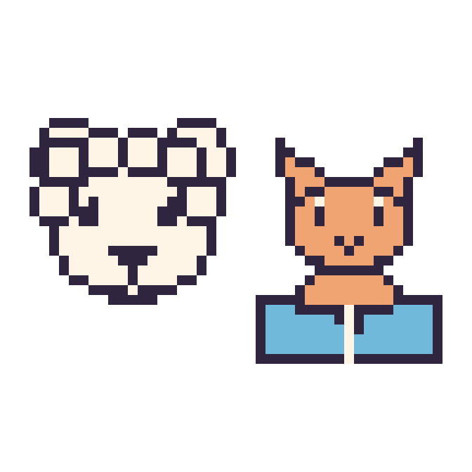 Modèle de pixel art Mouton et Chat avec un livre sur une grille de 48 par 48 cases