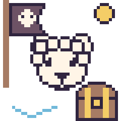 Pixel art Mouton en aventure pirate, grille 40 × 40