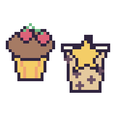 Pixel art Muffin avec des cerises et Boba avec une étoile, grille 40 × 40