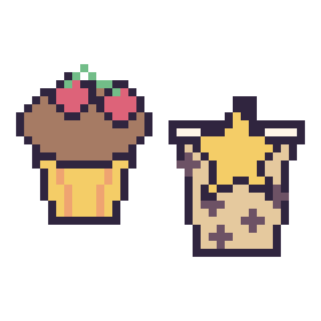 Modèle de pixel art Muffin avec des cerises et Boba avec une étoile sur une grille de 40 par 40 cases
