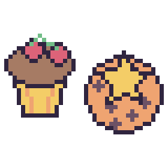 Pixel art Muffin avec des cerises et Cookie avec une étoile, grille 40 × 40