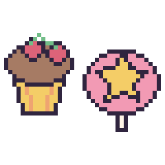 Pixel art Muffin avec des cerises et Sucette avec une étoile, grille 40 × 40