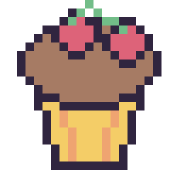 Pixel art Muffin avec des cerises, grille 20 × 20