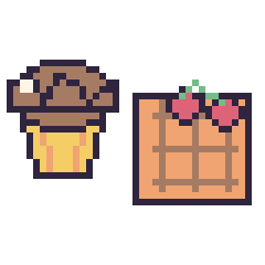 Pixel art Muffin au chocolat et Gaufre avec des cerises, grille 40 × 40