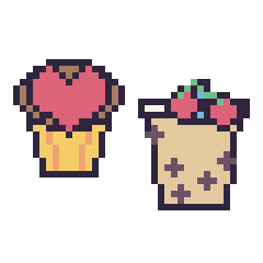 Pixel art Muffin avec un cœur et Boba avec des cerises, grille 40 × 40