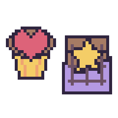 Pixel art Muffin avec un cœur et Chocolat avec une étoile, grille 40 × 40