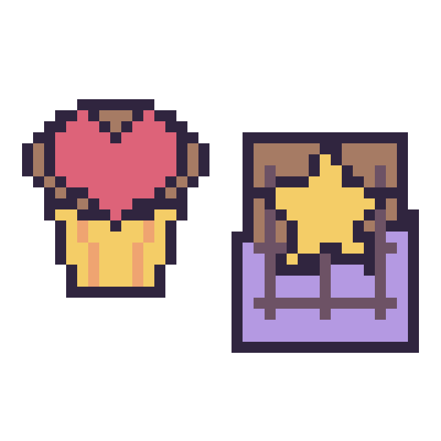 Modèle de pixel art Muffin avec un cœur et Chocolat avec une étoile sur une grille de 40 par 40 cases