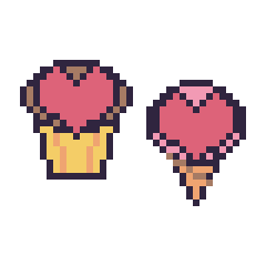 Pixel art Muffin avec un cœur et Glace avec un cœur, grille 40 × 40