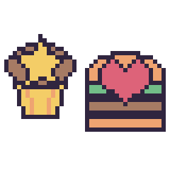 Pixel art Muffin avec une étoile et Burger avec un cœur, grille 40 × 40