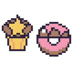 Pixel art Muffin avec une étoile et Donut au chocolat, grille 40 × 40
