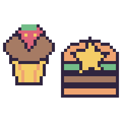 Pixel art Muffin avec une fraise et Burger avec une étoile, grille 40 × 40
