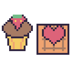 Pixel art Muffin avec une fraise et Gaufre avec un cœur, grille 40 × 40