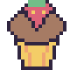 Pixel art Muffin avec une fraise, grille 20 × 20