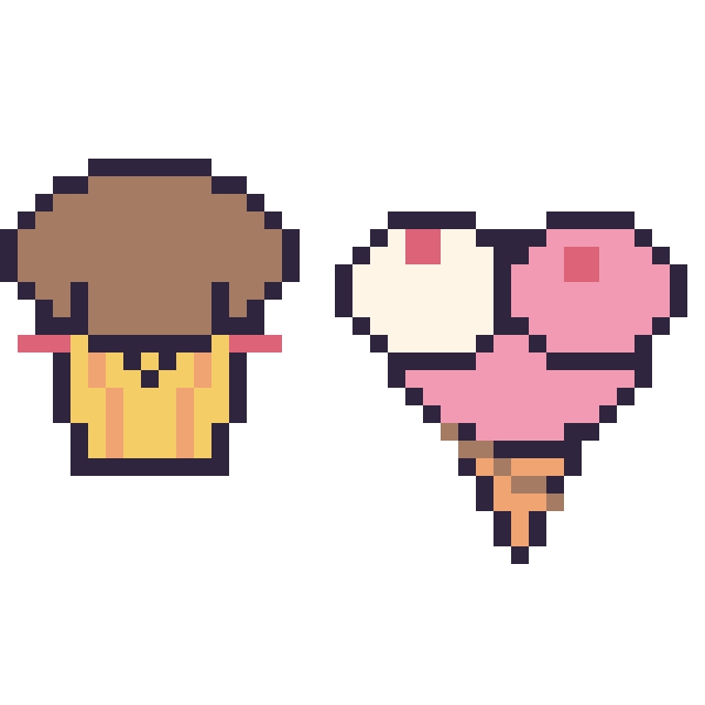 Modèle de pixel art Muffin kawaii et Glace double garniture sur une grille de 40 par 40 cases