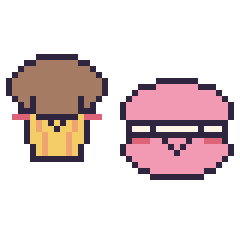 Pixel art Muffin kawaii et Macaron kawaii, grille 40 × 40