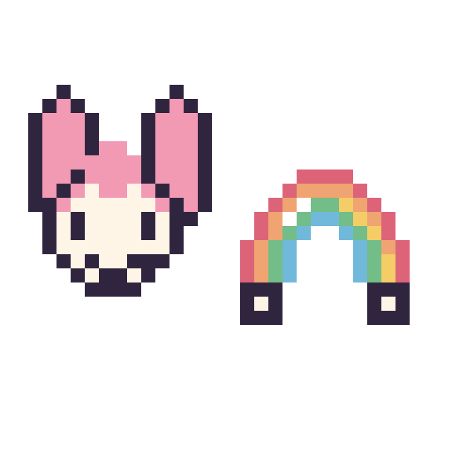 Modèle de pixel art My Melody mini et Arc-en-ciel simple 12 × 12 sur une grille de 32 par 32 cases