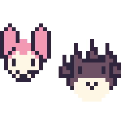 Pixel art My Melody mini et Badtz-Maru mini, grille 32 × 32