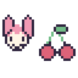 Pixel art My Melody mini et Cerise kawaii 16 × 16, grille 32 × 32