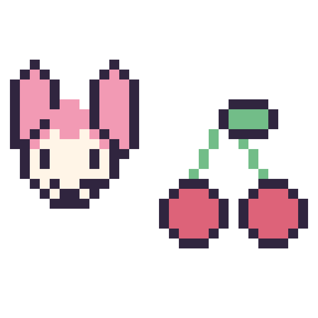 Modèle de pixel art My Melody mini et Cerise simple 16 × 16 sur une grille de 32 par 32 cases
