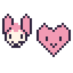 Pixel art My Melody mini et Cœur kawaii 16 × 16, grille 32 × 32